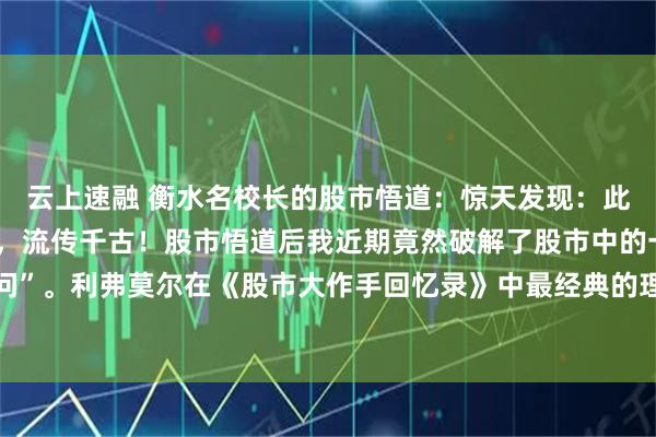 云上速融 衡水名校长的股市悟道:惊天发现:此文一出,必将震惊股界,流传千古!股市悟道后我近期竟然破解了股市中的一个“百年疑问”。利弗莫尔在《股市大作手回忆录》中最经典的理论之一:“股价总是顺着最小的阻力位